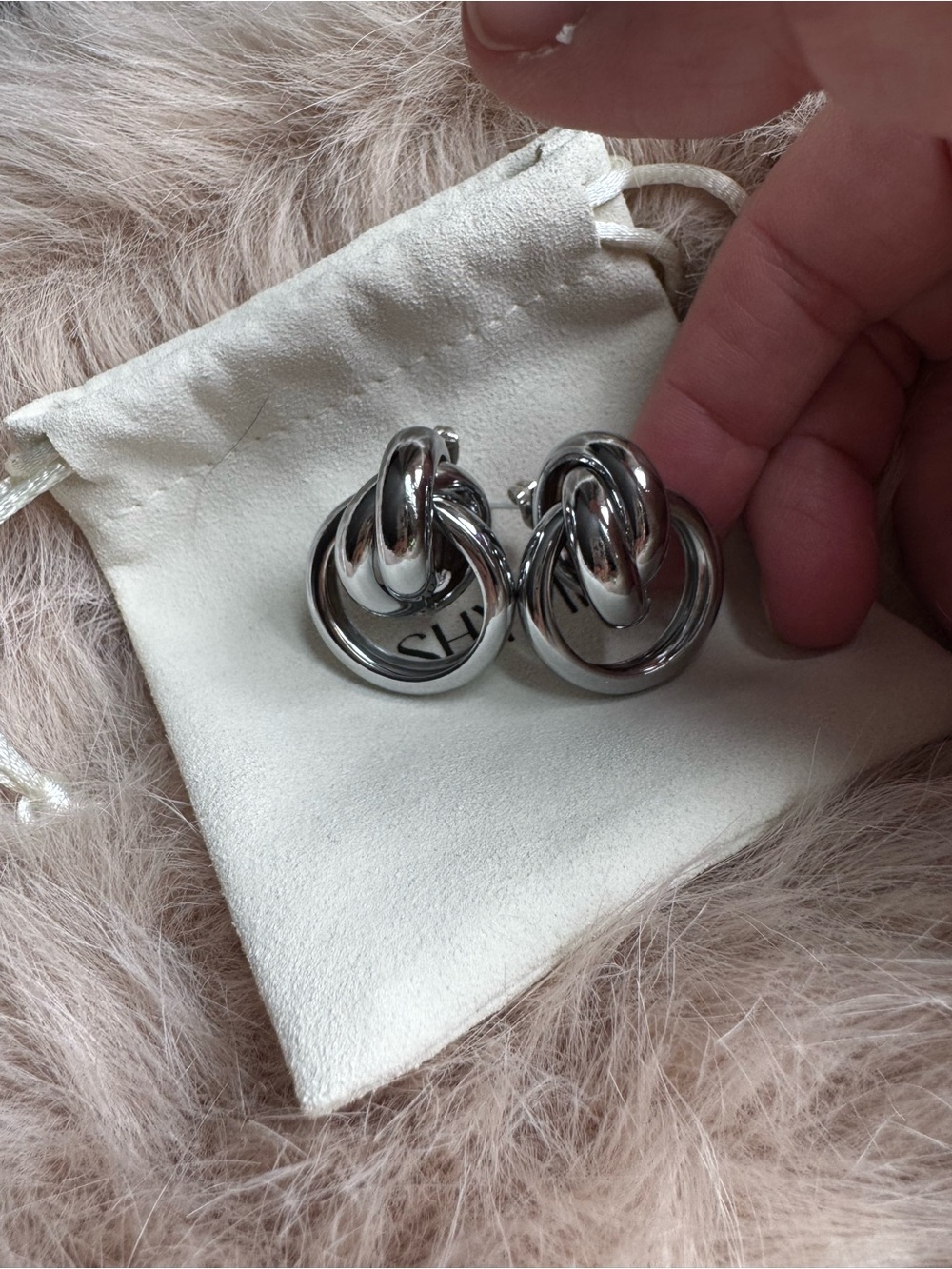 SHYMI Polished Silver Double Hoop Knot Statement Earrings Pierced Ear